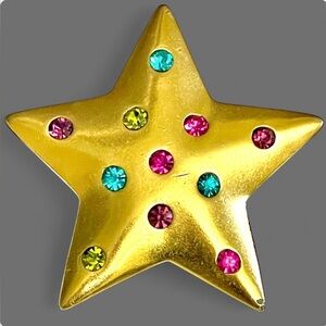 Trifari Vintage Rhinestone Star Brooch Gold Tone Multicolor Celestial Pin Signed